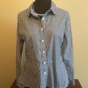 Blue and white striped work shirt.